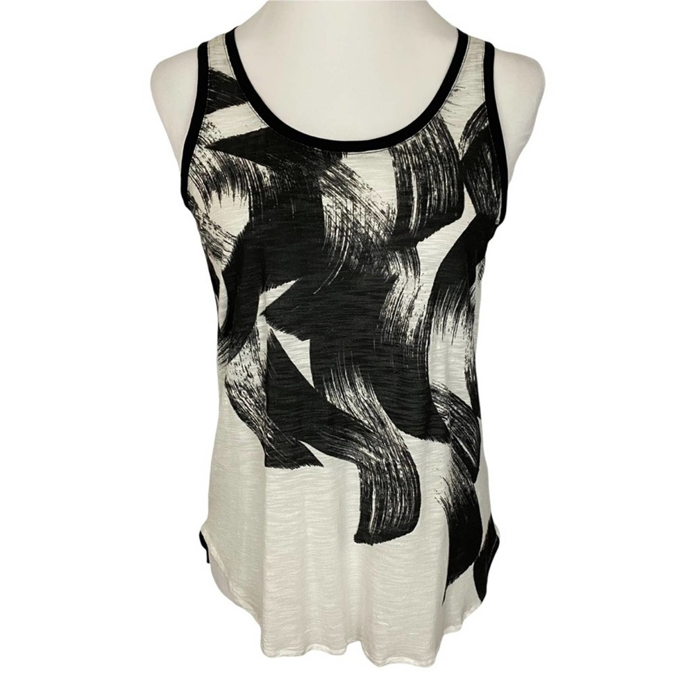 CALVIN KLEIN | Black White Paint Brush Art Sleeveless Casual Tank Top